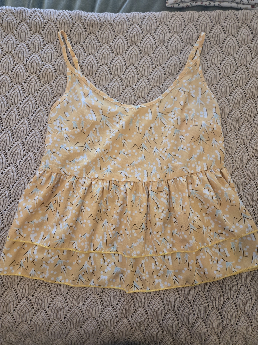 Yellow Floral Ruffle Camisole Tank Top